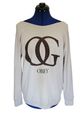 Obey Beige Sweatshirt with Leopard OG Logo